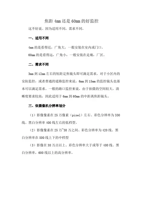 焦距4mm还是60mm的好监控