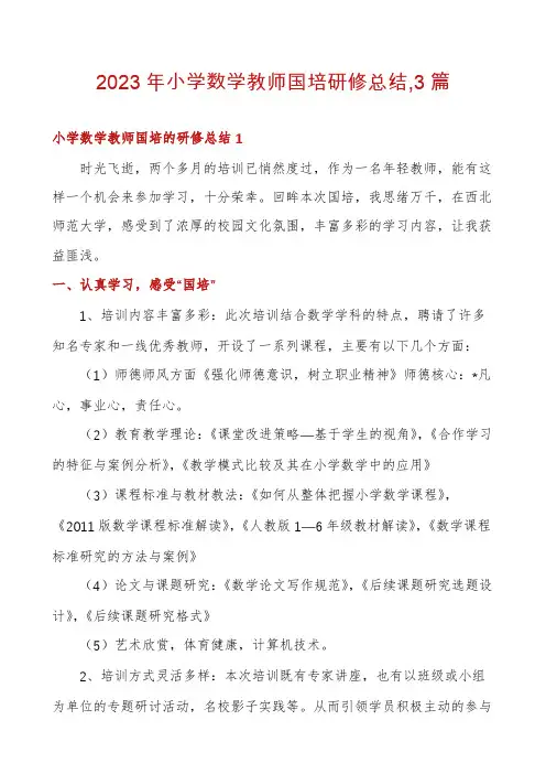 2023年小学数学教师国培研修总结,3篇