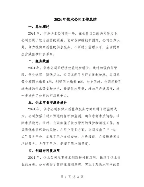 2024年供水公司工作总结