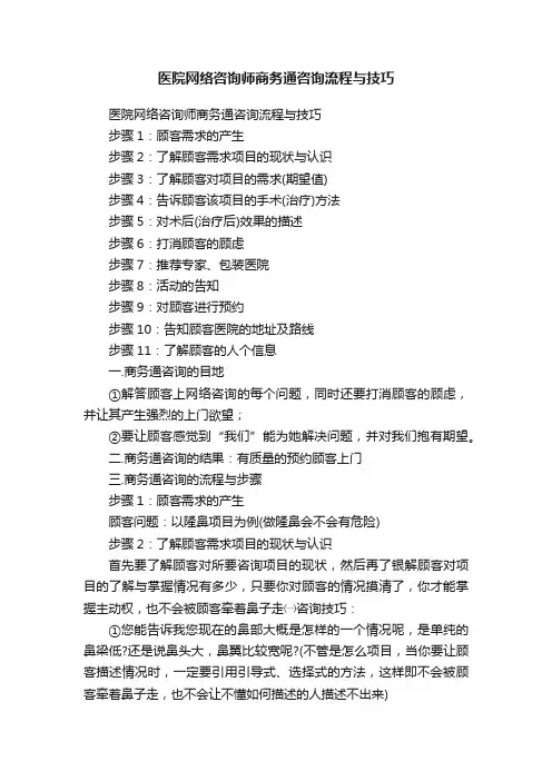 医院网络咨询师商务通咨询流程与技巧