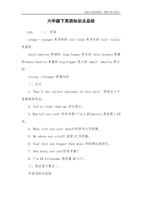 六年级下英语知识点总结