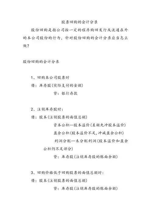 股票回购的会计分录