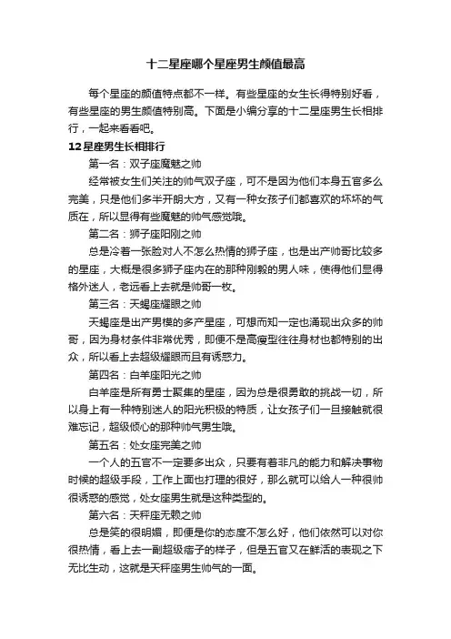 十二星座哪个星座男生颜值最高