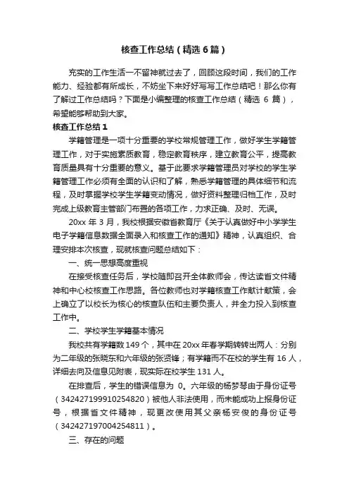 核查工作总结（精选6篇）