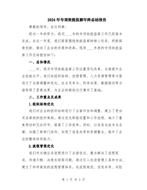 2024年专项效能监察年终总结报告