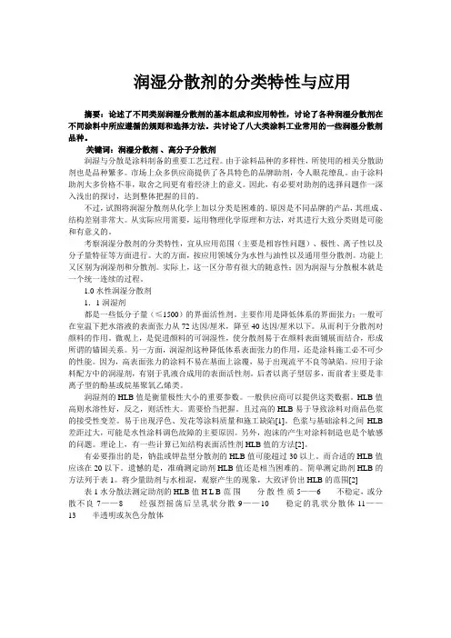润湿分散剂的分类特性与应用汇总