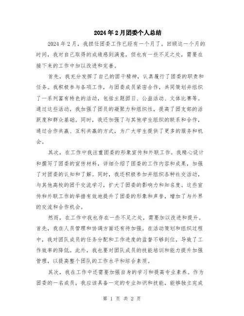 2024年2月团委个人总结