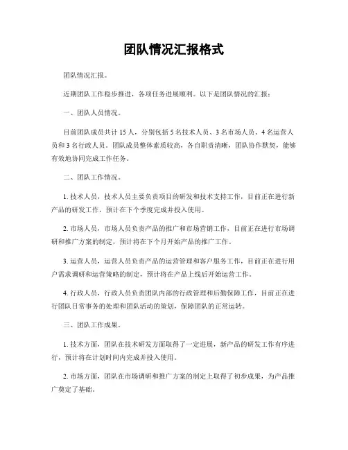 团队情况汇报格式