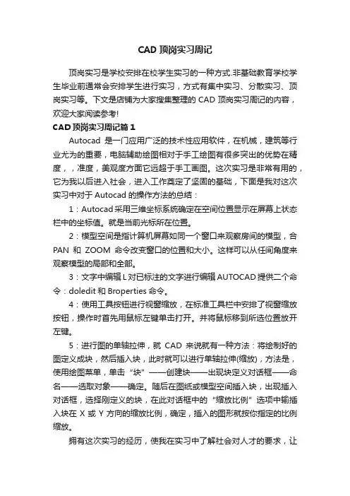 CAD顶岗实习周记