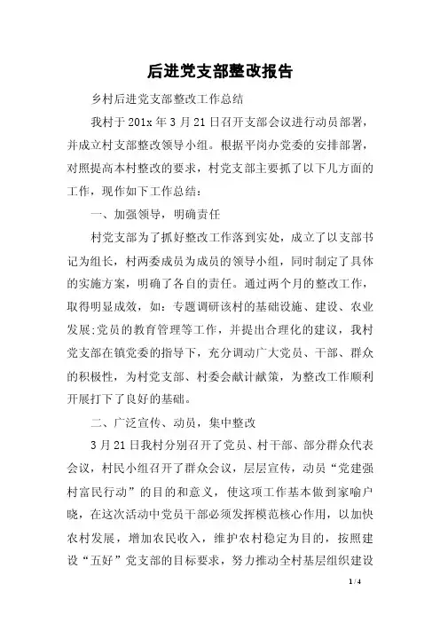 后进党支部整改报告