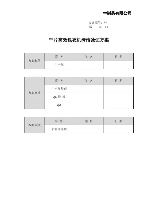 高效包衣机清洁验证方案04.04