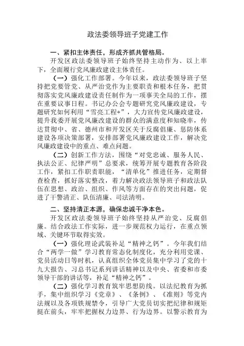 政法委领导班子党建工作