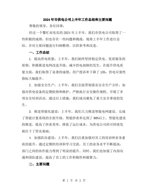 2024年市供电公司上半年工作总结和主要问题