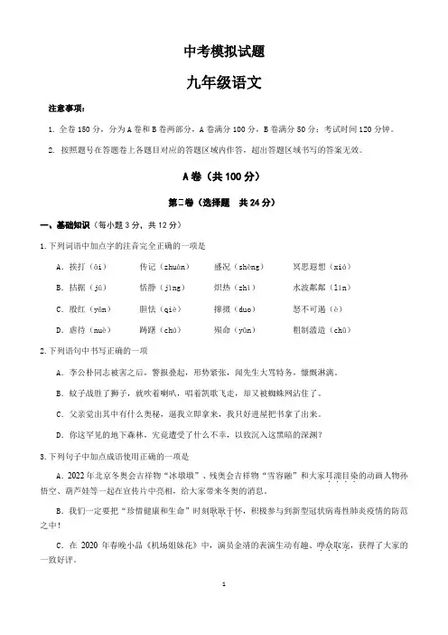 四川省2020年九年级中考语文模拟试题
