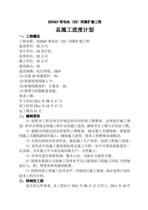 35kV变电站改造工程施工总进度计划