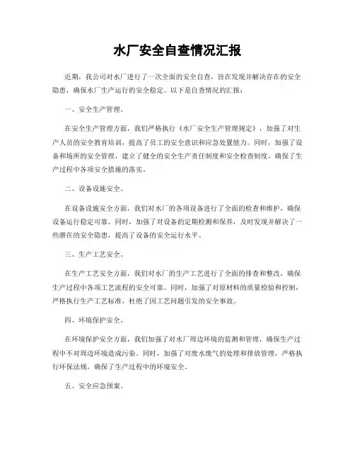 水厂安全自查情况汇报
