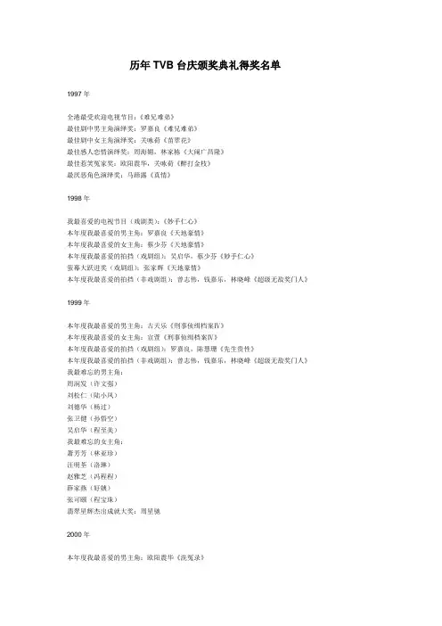 TVB台庆颁奖名单讲解