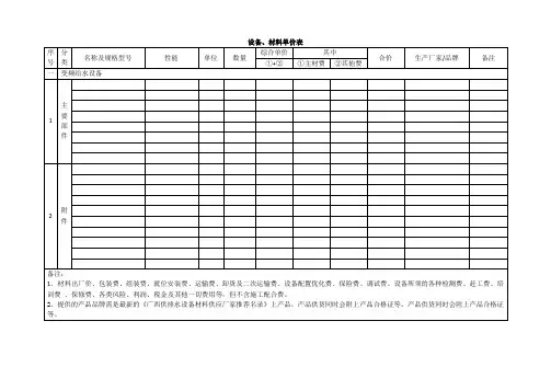 设备、材料单价表