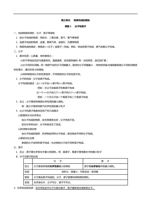 人教版初三化学第三单元   物质构成的奥秘讲义知识点习题
