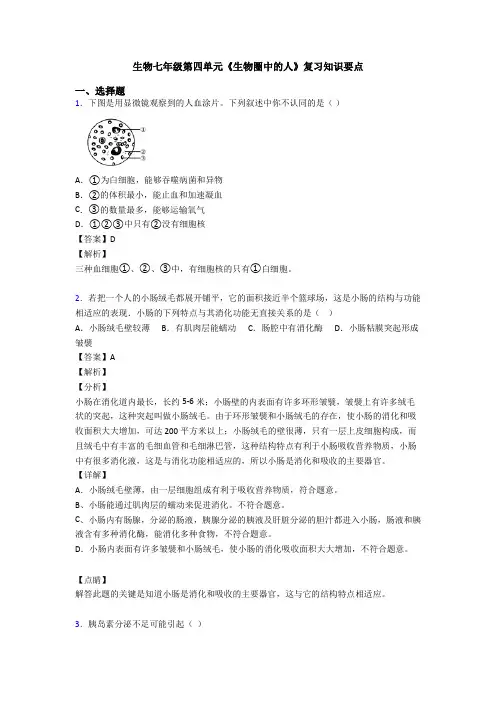 生物七年级第四单元《生物圈中的人》复习知识要点
