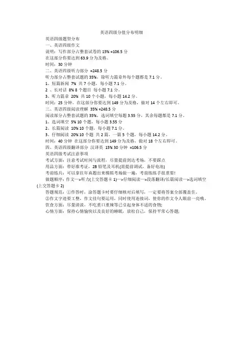 英语四级分值分布明细