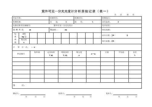 紫外可见—分光光度计分析原始记录