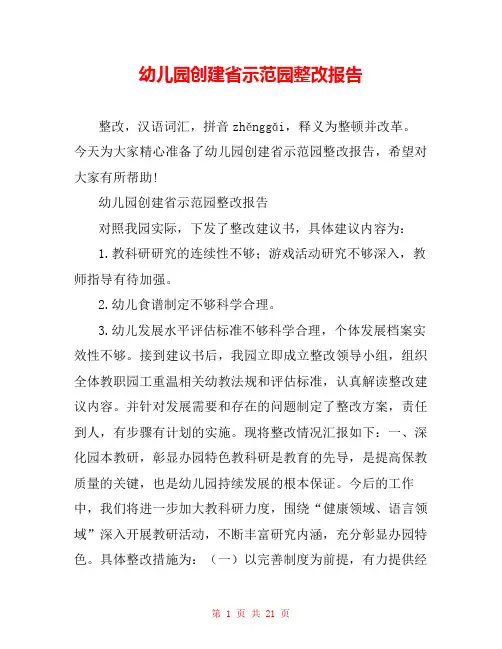 幼儿园创建省示范园整改报告