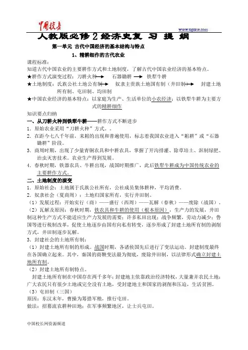 人教版历史必修Ⅱ经济史总复习提纲(全套)
