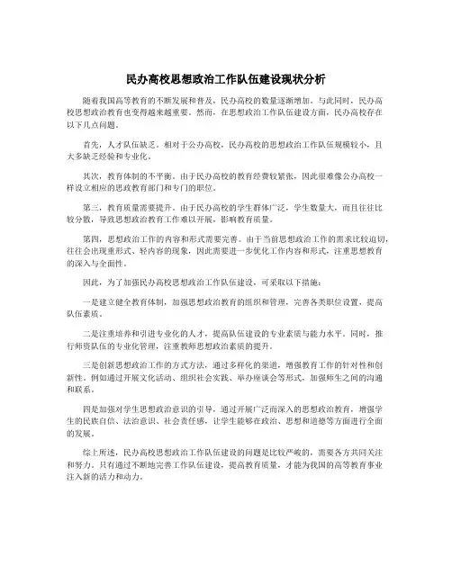 民办高校思想政治工作队伍建设现状分析