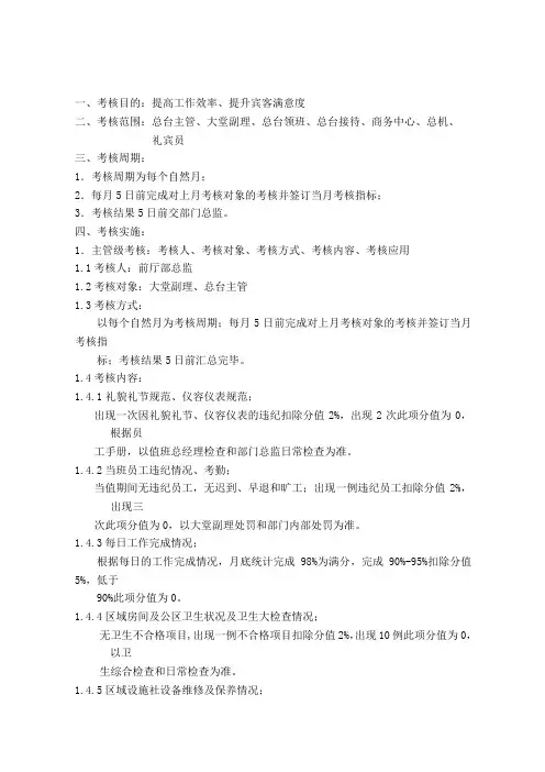 前厅部绩效考核方案