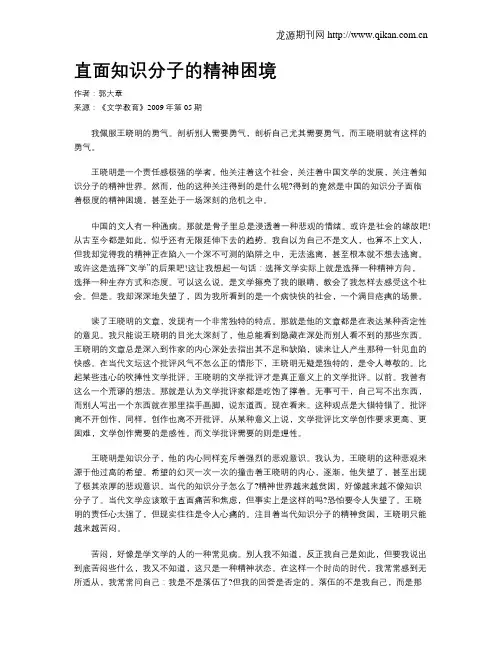直面知识分子的精神困境
