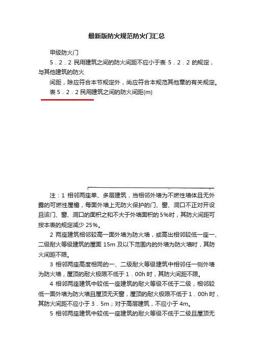 最新版防火规范防火门汇总