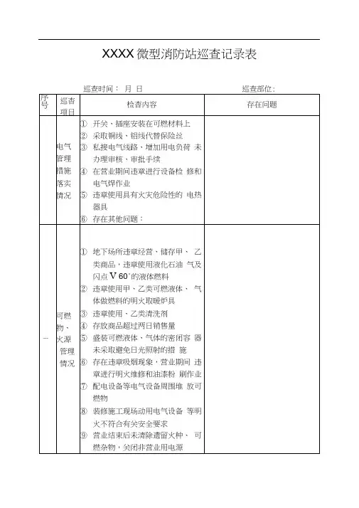 微型消防站巡查记录表