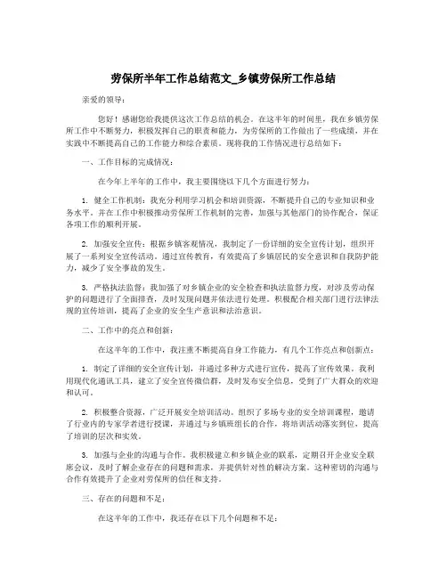 劳保所半年工作总结范文_乡镇劳保所工作总结