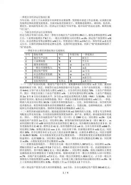 一季度全市经济运行情况汇报