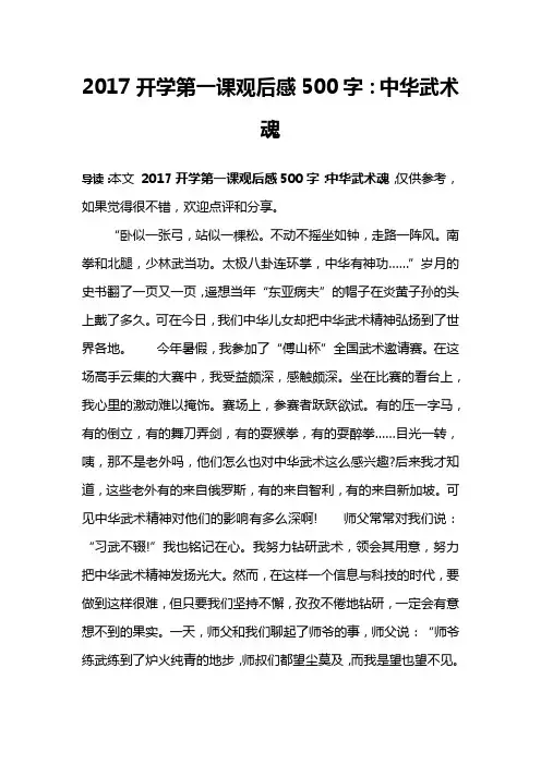 2017开学第一课观后感500字：中华武术魂