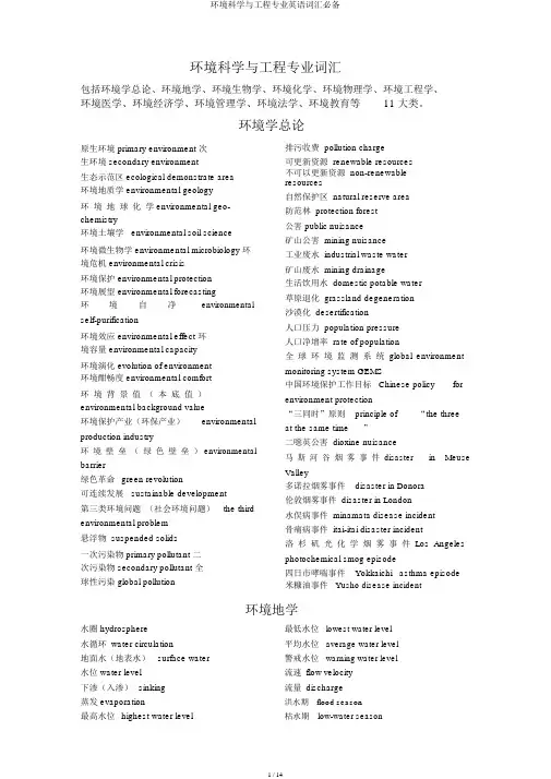 环境科学与工程专业英语词汇必备