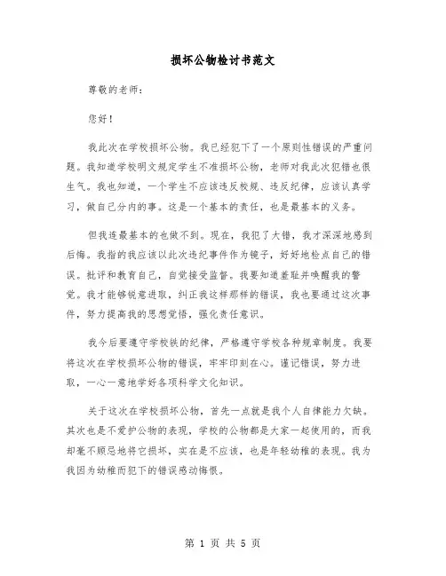 损坏公物检讨书范文（三篇）