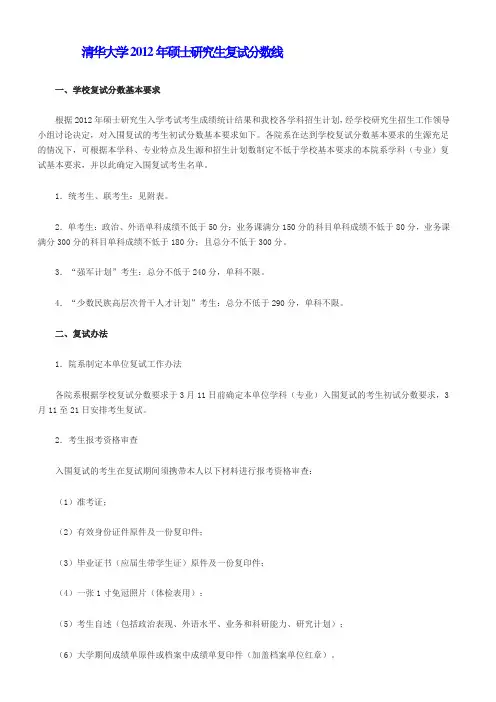 清华大学2012年硕士研究生复试分数线