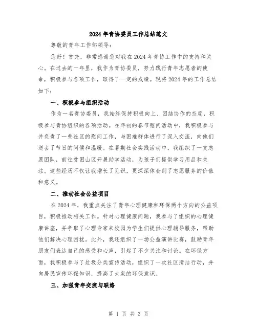 2024年青协委员工作总结范文