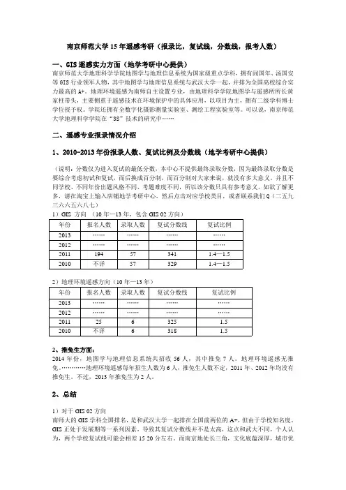 南京师范大学15年遥感考研报录比分数线报考人数