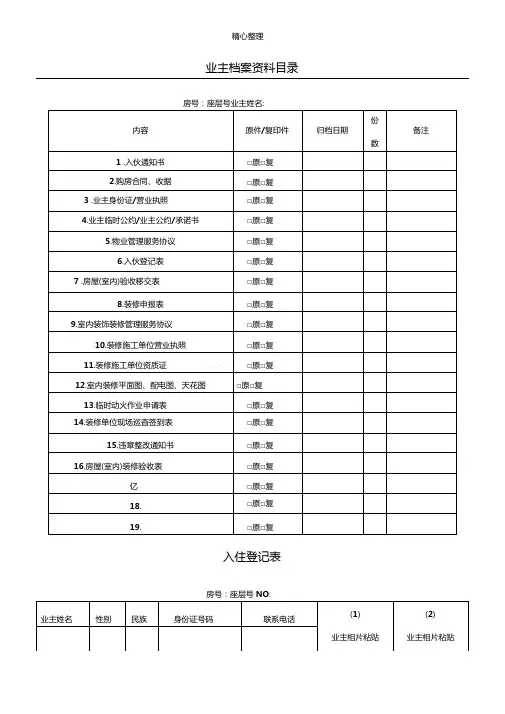 业主档案资料及装修申请表格模板