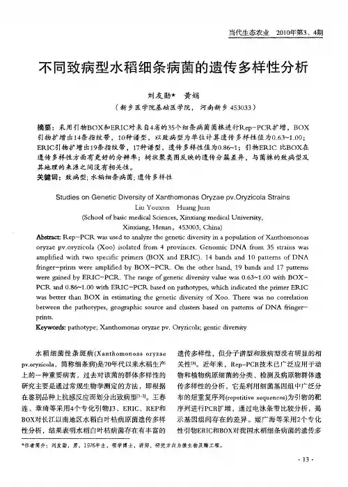 不同致病型水稻细条病菌的遗传多样性分析