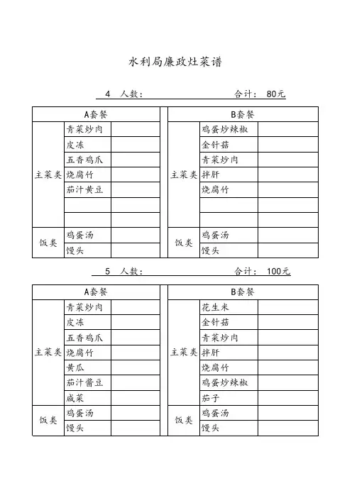 单位食堂菜谱