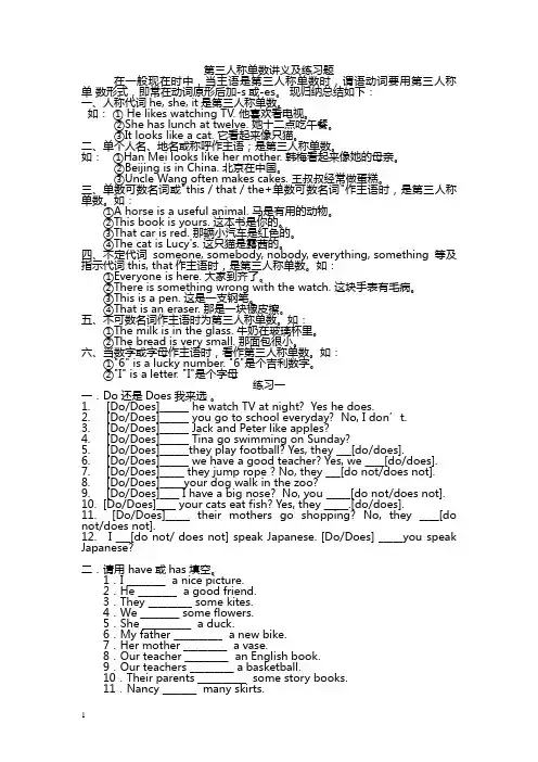 (完整版)第三人称单数讲义及练习