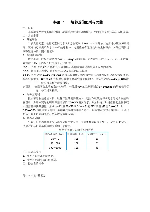 实验一培养基的配制与灭菌
