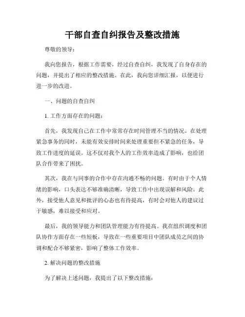 干部自查自纠报告及整改措施