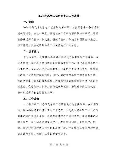 2024年水电工试用期个人工作总结（2篇）