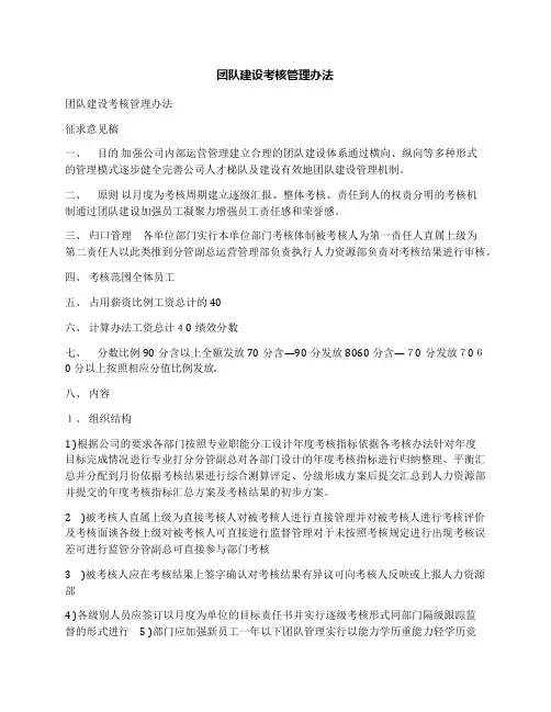 团队建设考核管理办法