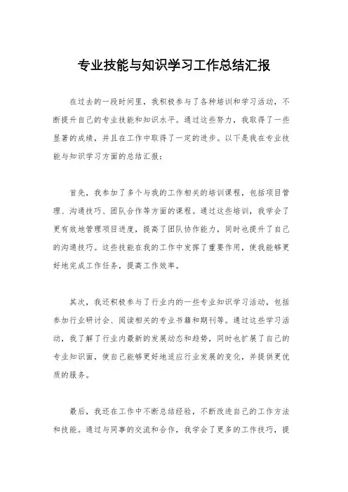 专业技能与知识学习工作总结汇报